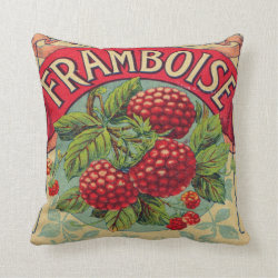 Vintage French Raspberry Label Throw Pillow