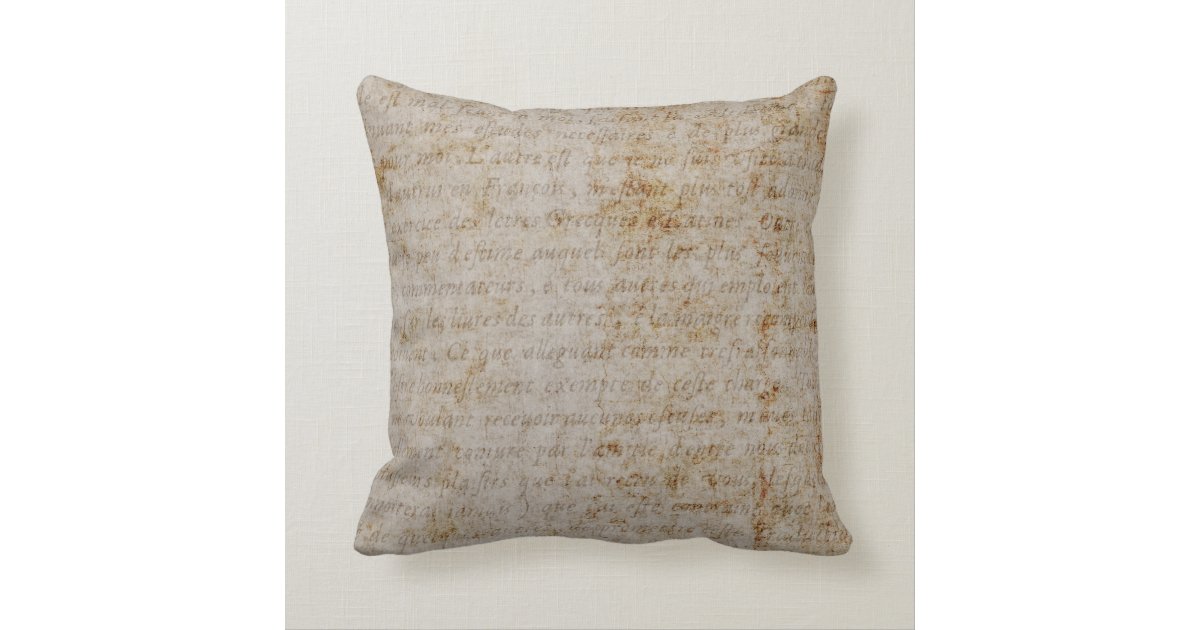 Vintage French Script Parchment Paper Background Throw Pillow Zazzle