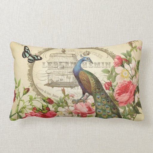 Vintage French Shabby Chic Peacock Lumbar Pillow Zazzle