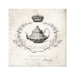Vintage French teapot and crown stretched canvas canvas prints
