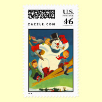 Vintage Frosty the Snowman on skis stamps