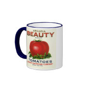 型のフルーツの木枠のラベル; アルカディアの美のトマト mug