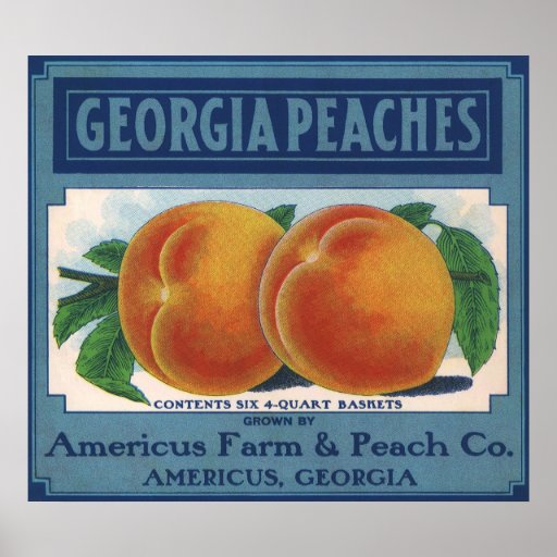 Vintage Fruit Crate Label Art, Georgia Peaches Poster | Zazzle