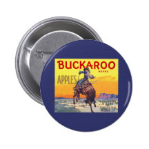 Vintage Fruit Crate Label with a Cowboy on a Horse Buttons