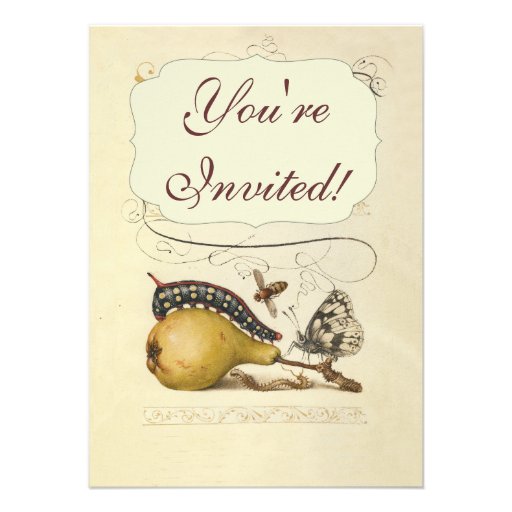 Vintage Fruit Insects Bee Butterfly Caterpillar Personalized Invites
