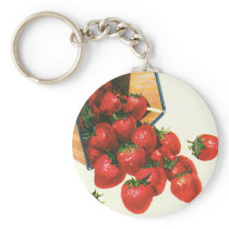 Vintage Fruit; Strawberries Falling From a Basket Key Chain