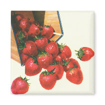Vintage Fruit; Strawberries Falling From a Basket Magnet