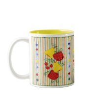 Vintage Fruit,Stripes,Buttons Kitchen Textile Mug by lkranieri Vintage Fruit,Stripes,Buttons Kitchen Textile Mug