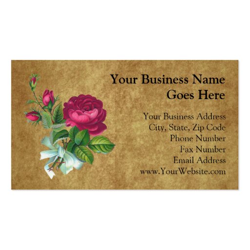 Vintage Fuchsia Rose Business Cards (front side)