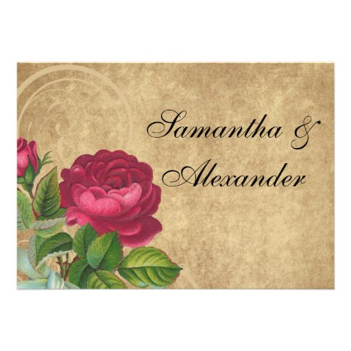 Vintage Fuchsia Rose Wedding Invitations