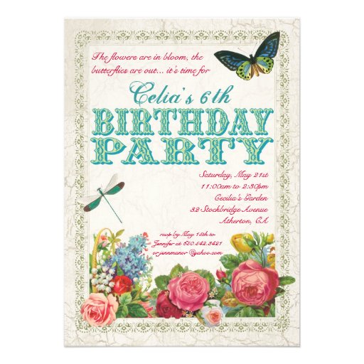 Vintage Garden Birthday Party Invitation