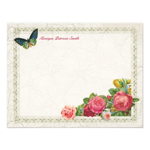 Vintage Garden Floral Personalized Flat Note Cards