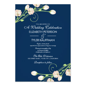 Vintage Garden Roses On Blue - Wedding Invitations 5