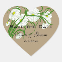 Vintage Gerber Daisy flowers Wedding Save the Date Heart Sticker