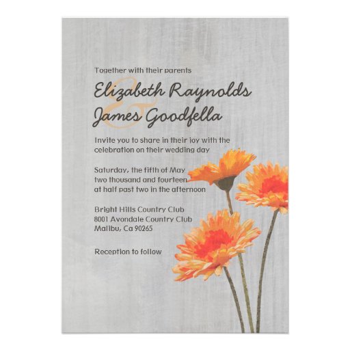 Vintage Gerbera Daisy Wedding Invitations