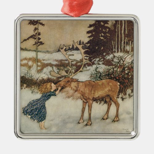 Vintage Gerda and the Reindeer by Edmund Dulac Metal Ornament