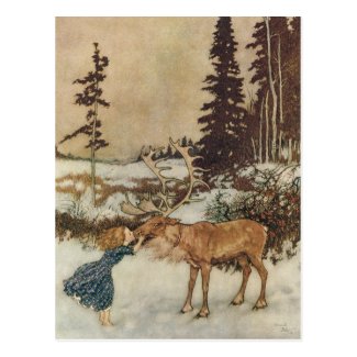 Vintage Gerda and the Reindeer by Edmund Dulac Post Card