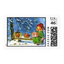 Vintage German Christmas Snowy Night Postage Stamp