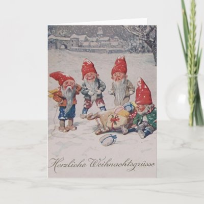 Vintage German Dwarfs  Elves Christmas Card