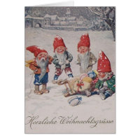 Vintage German Dwarfs  Elves Christmas Card