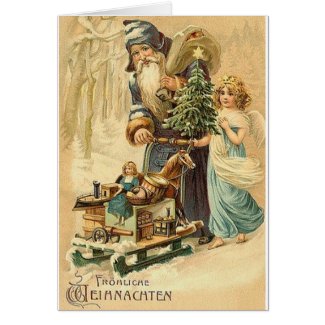 Vintage German Santa And Angel Christmas Card
