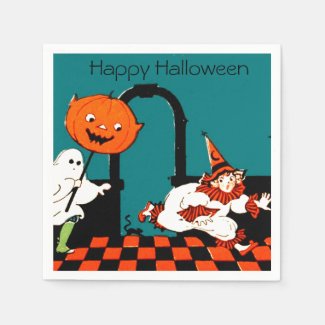 Vintage Ghost Clown Kids Halloween Party Standard Cocktail Napkin