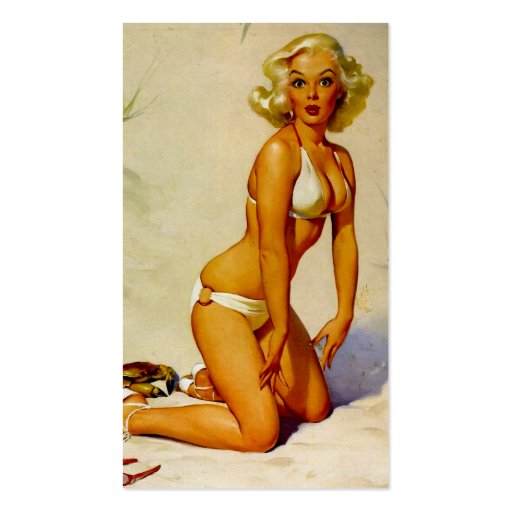 Vintage Gil Elvgren Beach Summer Pin up Girl Business Card Template (back side)