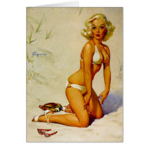Vintage Gil Elvgren Beach Summer Pin up Girl Card