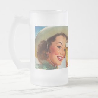 Vintage Gil Elvgren Beer Western Pin up Girl Mug