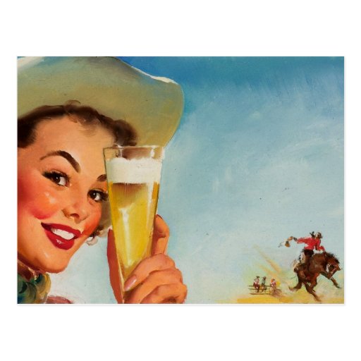 Vintage Gil Elvgren Beer Western Pin Up Girl Postcard Zazzle