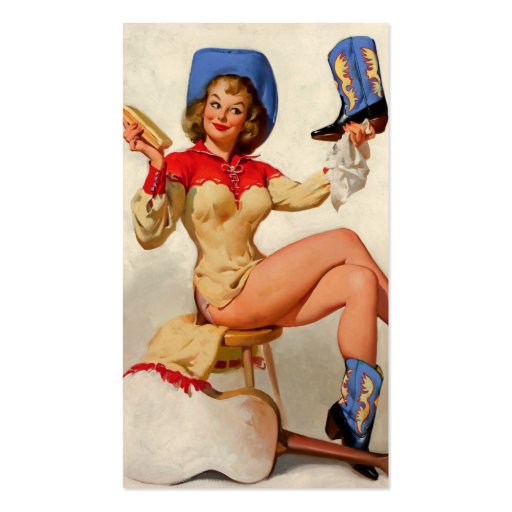 Vintage Gil Elvgren Boot Shine Country Pin UP Girl Business Card (front side)