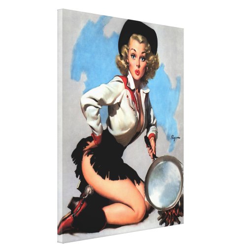 Vintage Gil Elvgren Camp Fire Western Pin Up Girl Gallery Wrapped 