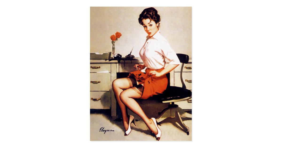 Vintage Gil Elvgren Office Corporate Pinup Girl Postcard Zazzle 2687