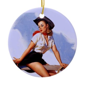 Vintage Gil Elvgren Ranch Wester Pin up girl Ornament