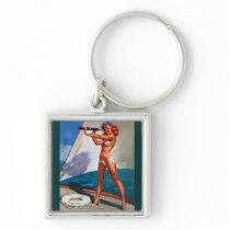 Vintage Gil Elvgren Sail Boat Sailing Pin UP Girl Keychains