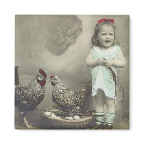 Vintage girl and chickens Magnet