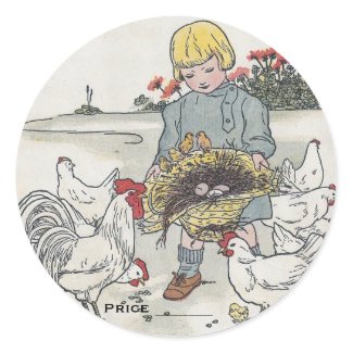 Vintage Girl And Chickens Pricing Stickers sticker