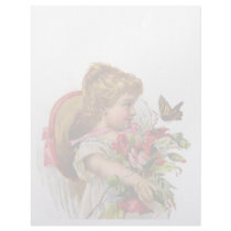 Vintage Girl and Flowers Letterhead Stationery