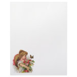 Vintage Girl and Flowers Letterhead Stationery