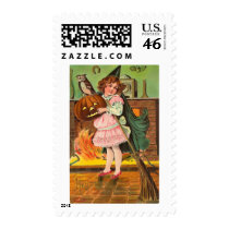 Vintage Girl and Owl Medium Postage