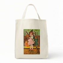 Vintage Girl and Owl Organic Grocery Tote bags