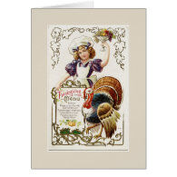 Vintage Girl and Thanksgiving Menu Greeting Card