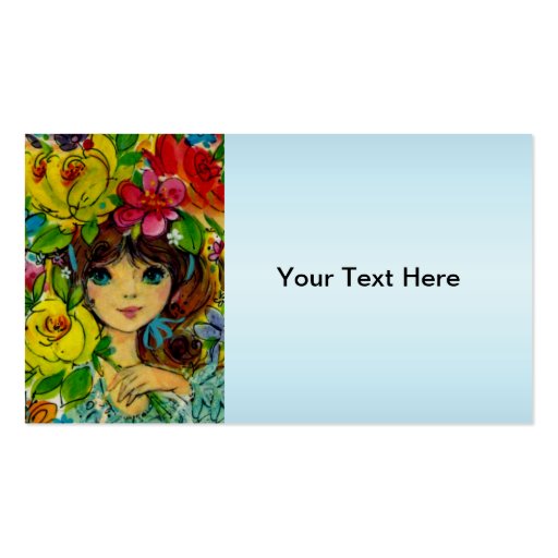 Vintage Girl Bouquet Flowers Hat Business Card Template (back side)