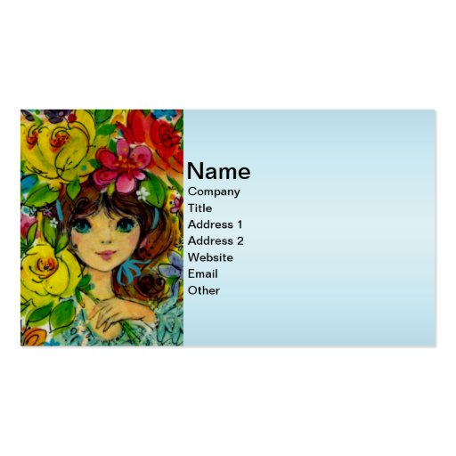Vintage Girl Bouquet Flowers Hat Business Card Template