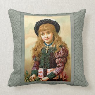 Vintage Girl Christmas Greeting Throw Pillows