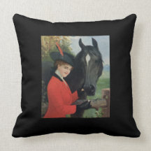 Vintage Girl Feeding Horse Sugar Cube Throw Pillows