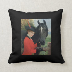 Vintage Girl Feeding Horse Sugar Cube Throw Pillows