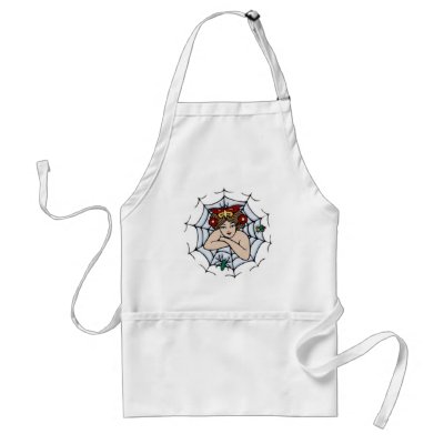 Vintage Girl in A Spider Web Tattoo Art Apron by vintagegiftmall