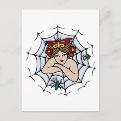 Vintage Girl in A Spider Web Tattoo Art postcard 135
