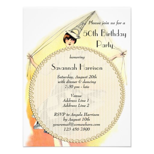 Vintage Girl in Eiffel Tower Costume 50th Birthday Invitations